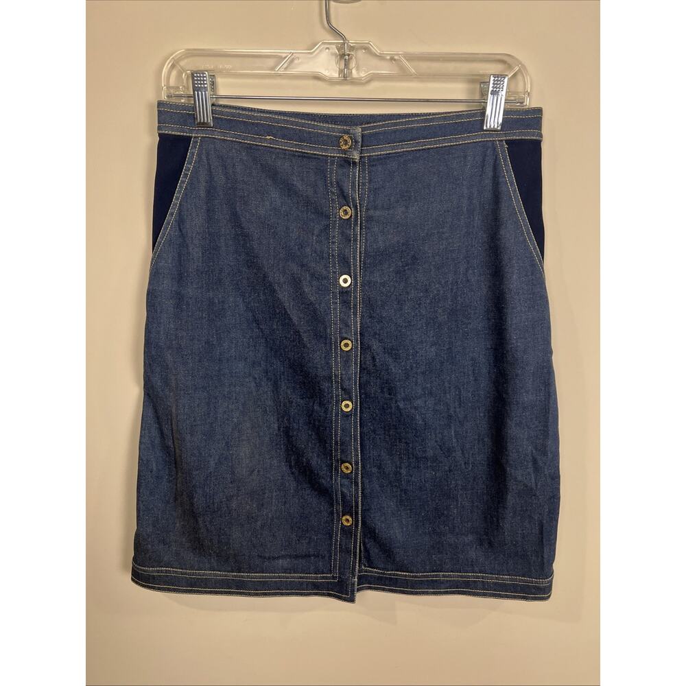 St. John Sport Denim Skirt Y2K Blue Jean Button‎ Front Size 4